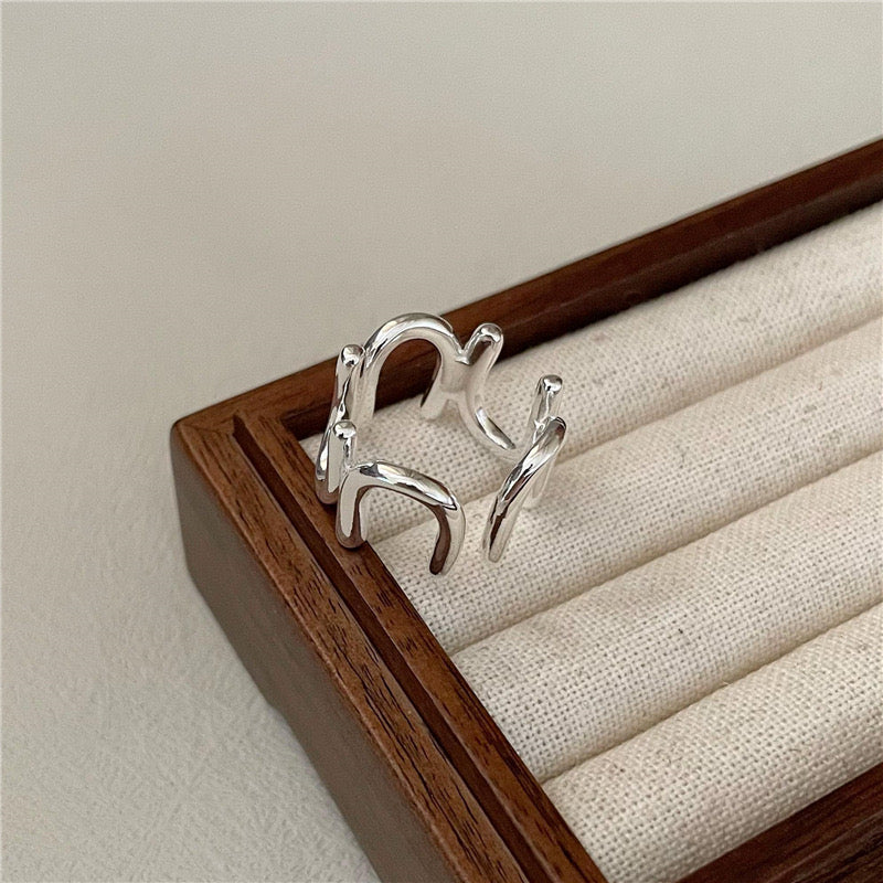 S925 Sterling Silver Through Silver U Shape Ring