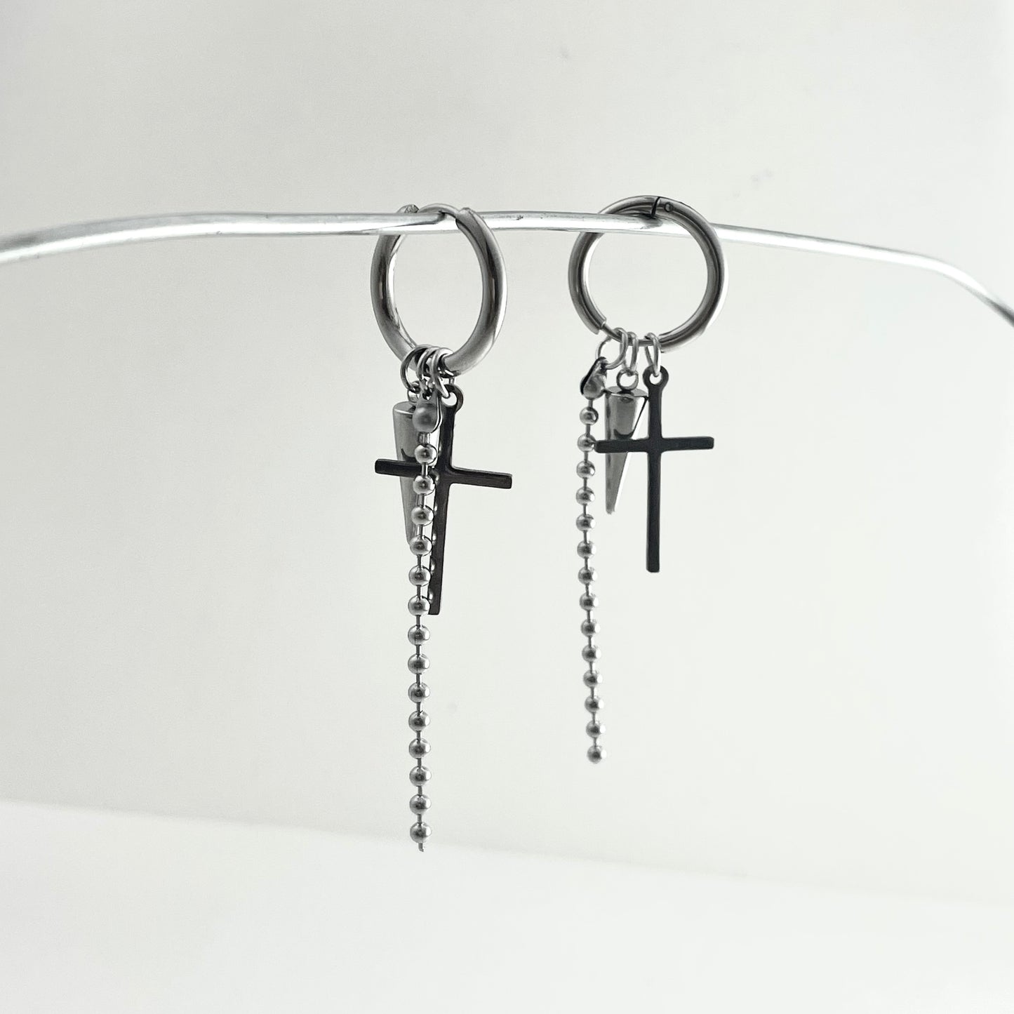Titanium Steel Cross Chain Stud Earrings