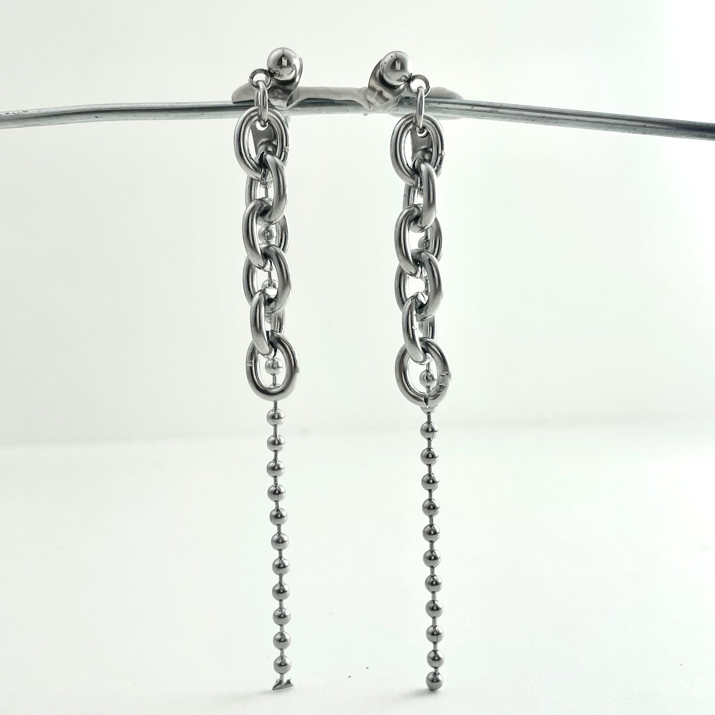 Titanium-Steel Hybrid Chain Pendant Earrings
