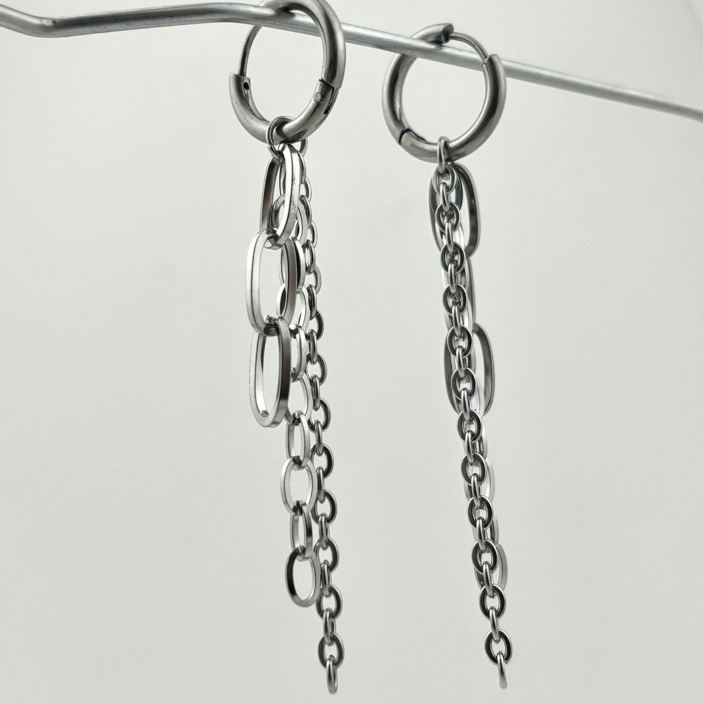 Titanium Stacked Band Chain Earrings