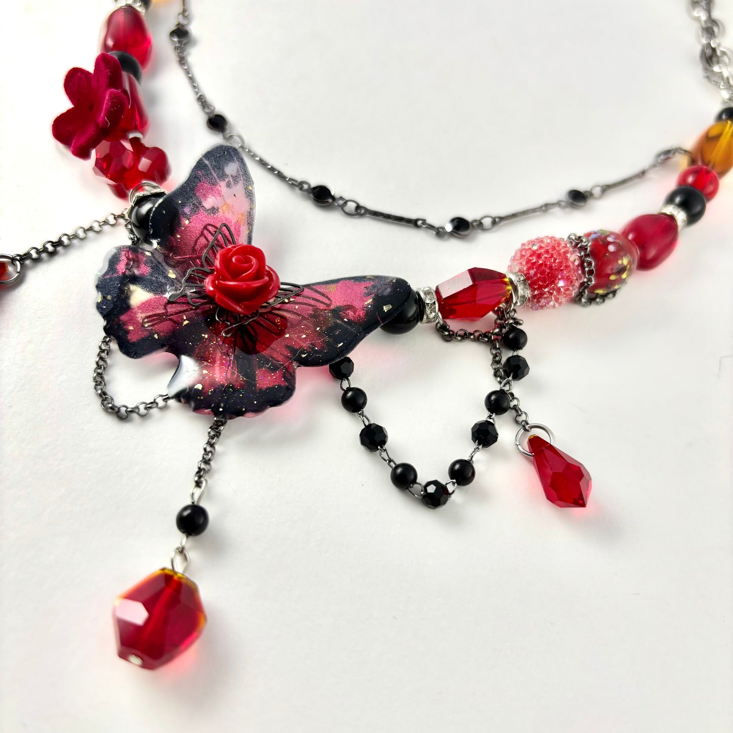 Red Butterfly Sugar Rose Necklace