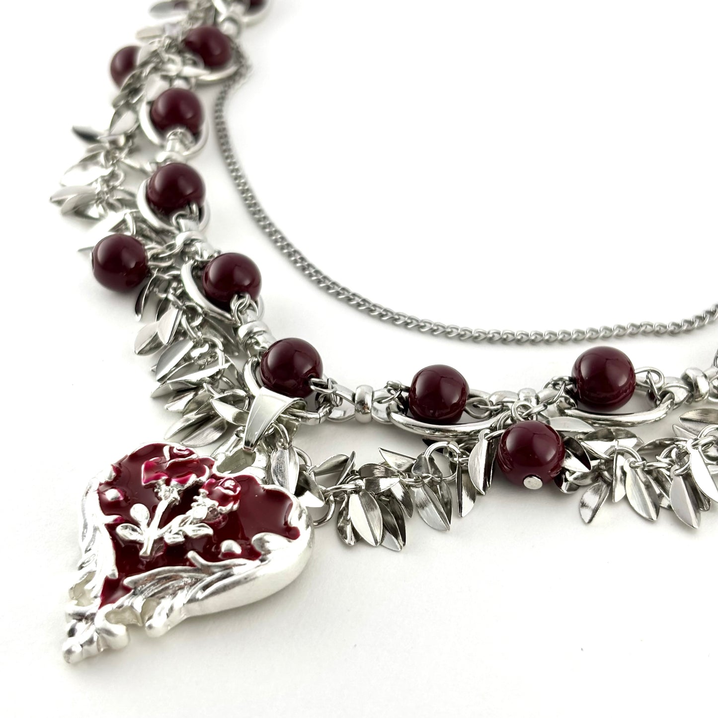 Red Beaded Dark Heart Necklace