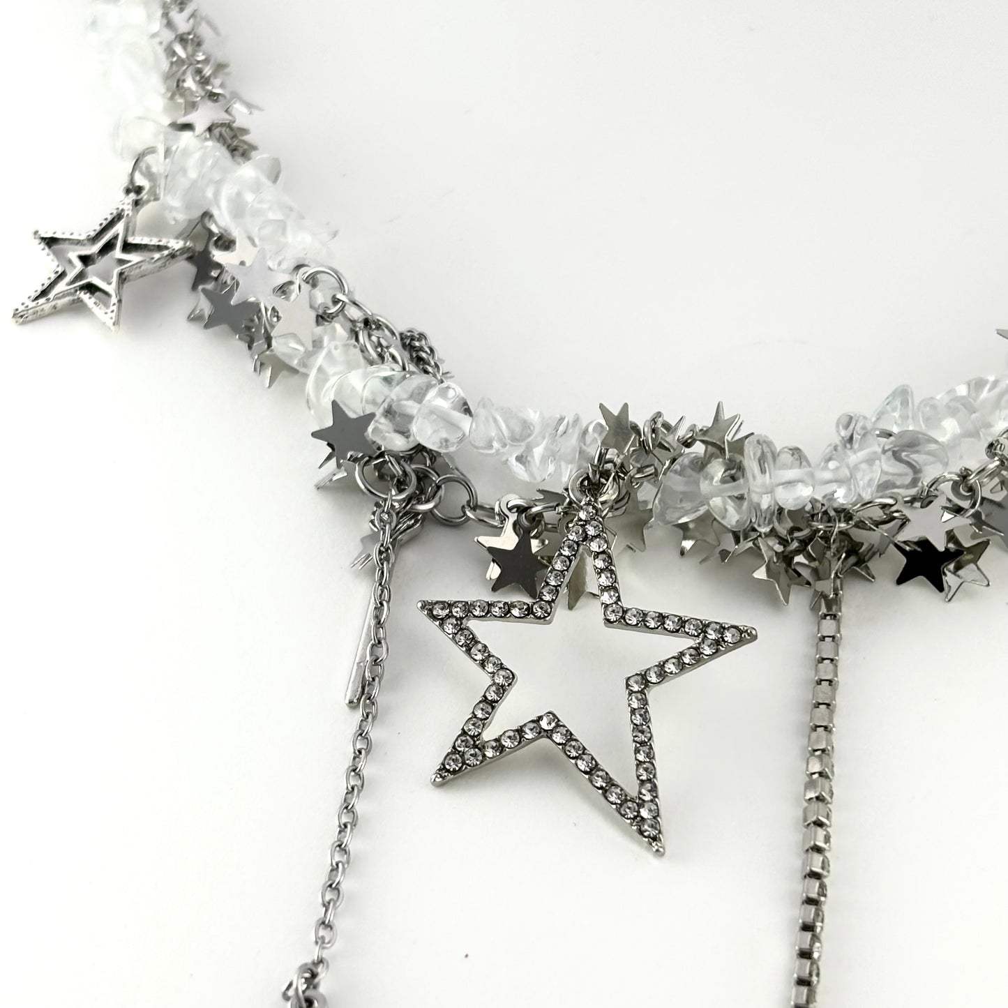 Super Sparkling White Crystal Star Sequin Necklace