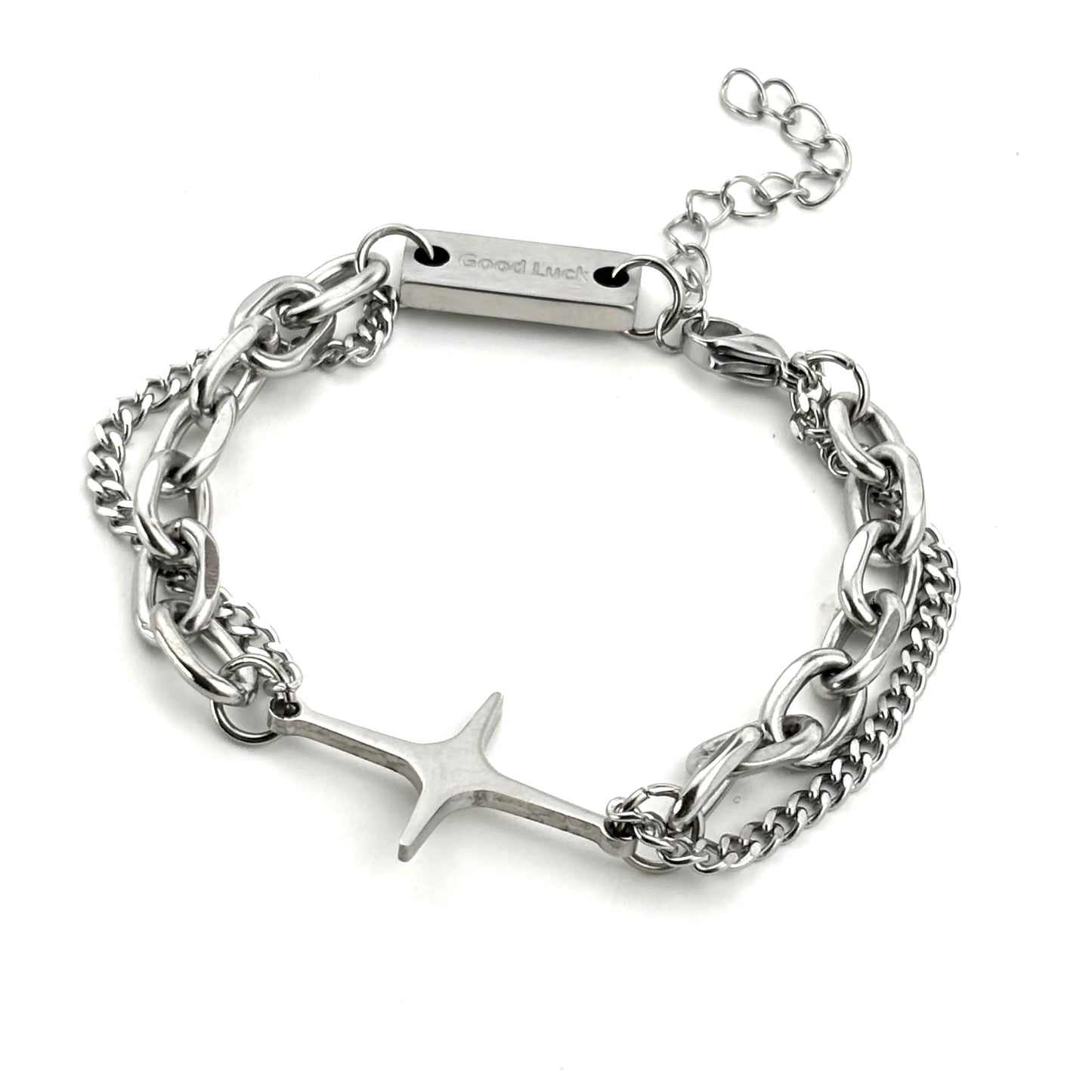 Titanium Cross Double Chain Bracelet
