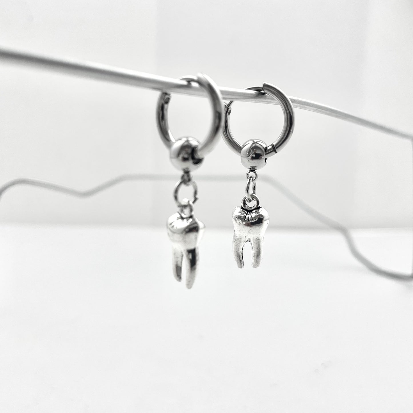 Titanium Steel Punk Tooth Pendant Earrings