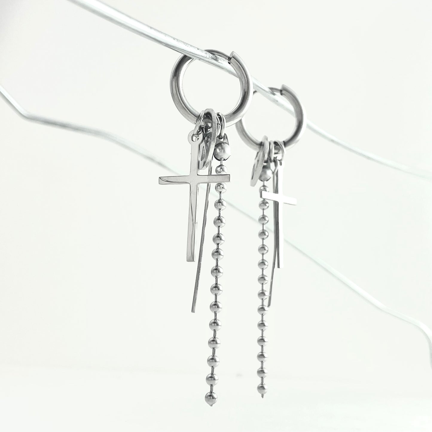 Titanium Steel Cross Chain Pendant Earrings