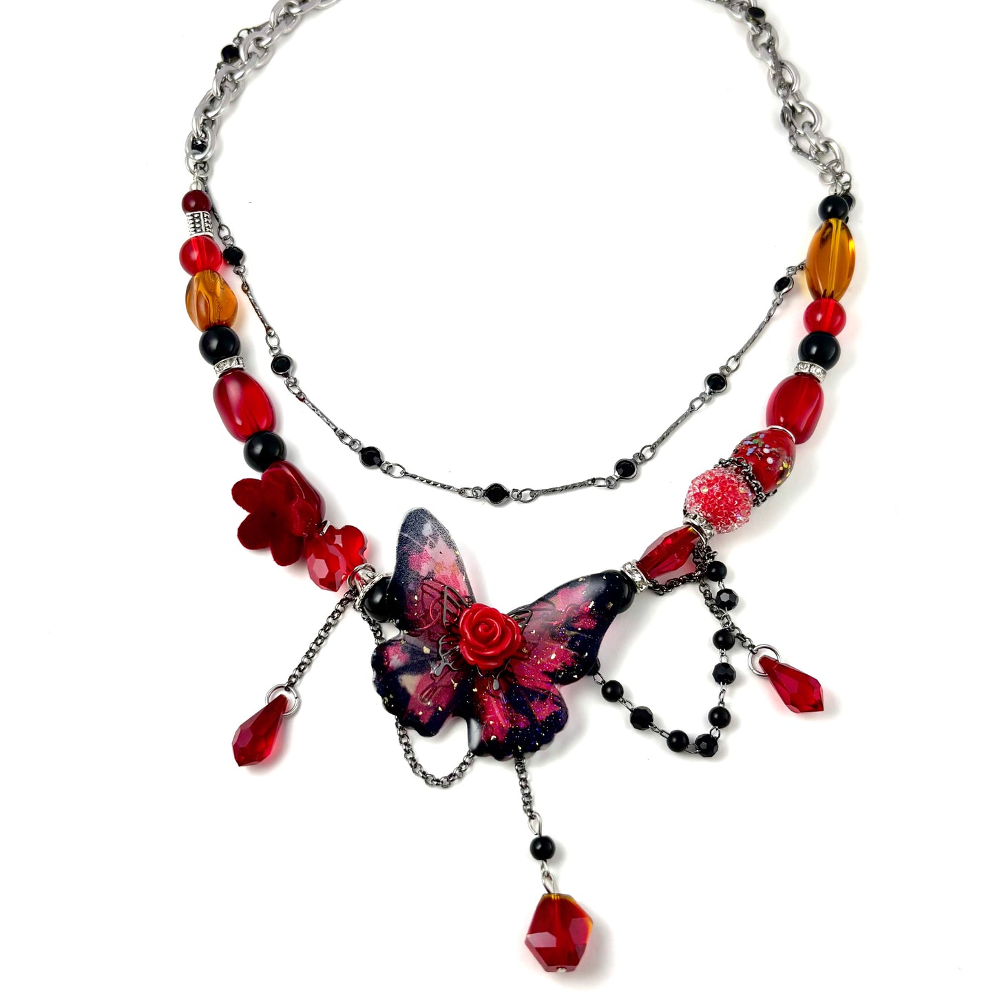 Red Butterfly Sugar Rose Necklace