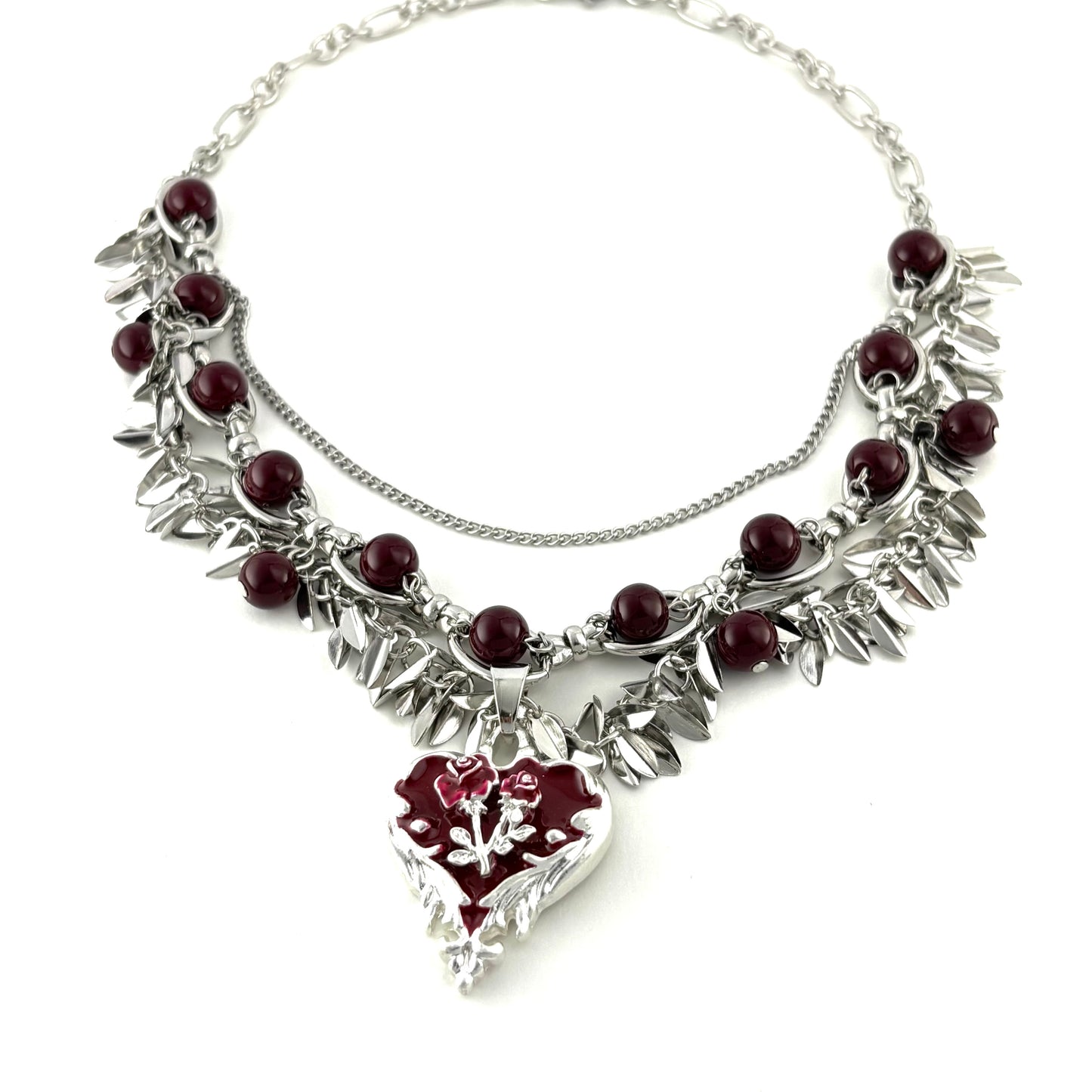 Red Beaded Dark Heart Necklace