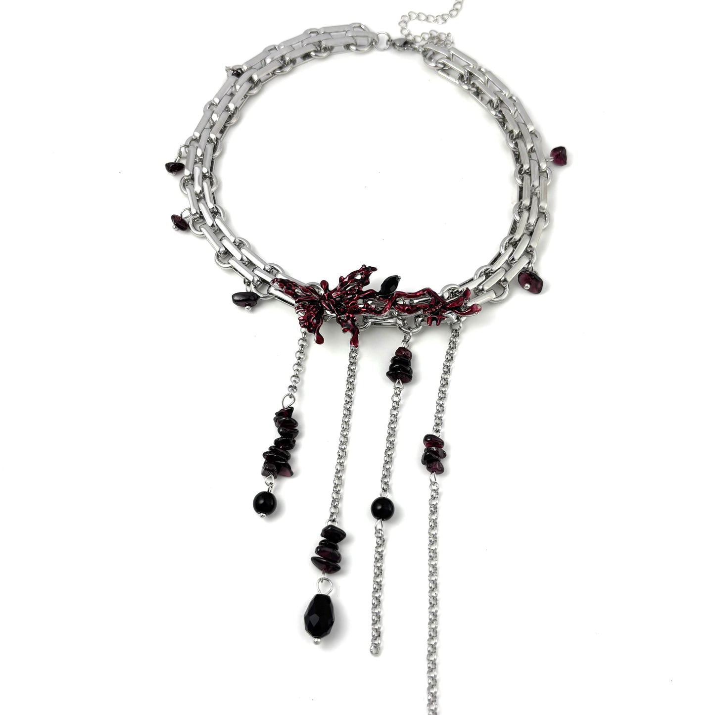 Heavy Duty Red Oil Drop Butterfly Necklace