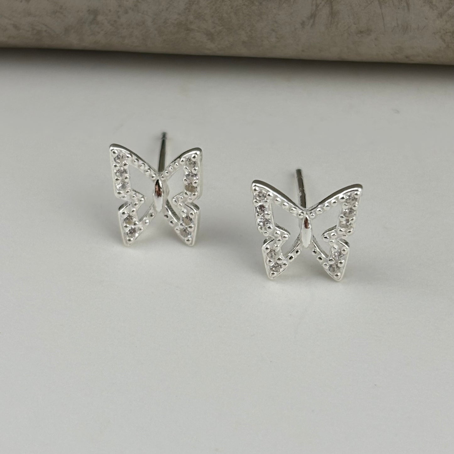 S999 Sterling Silver Hollow Butterfly Earrings