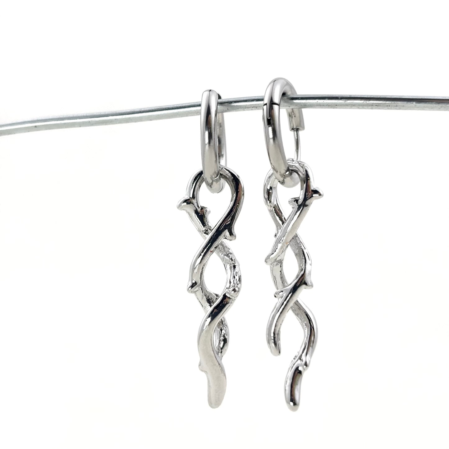 Titanium Twisted Flower Branch Dangle Earrings