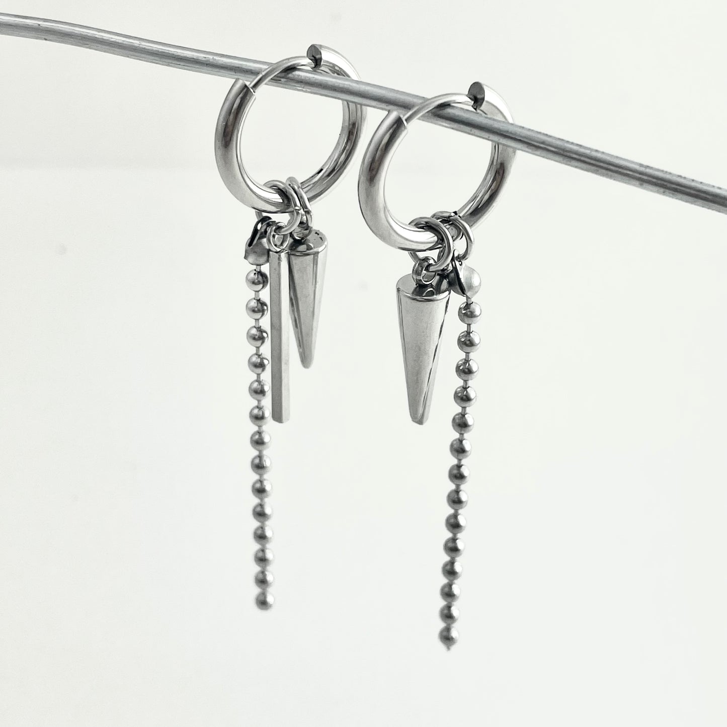 Titanium Steel Rivet Chain Pendant Earrings