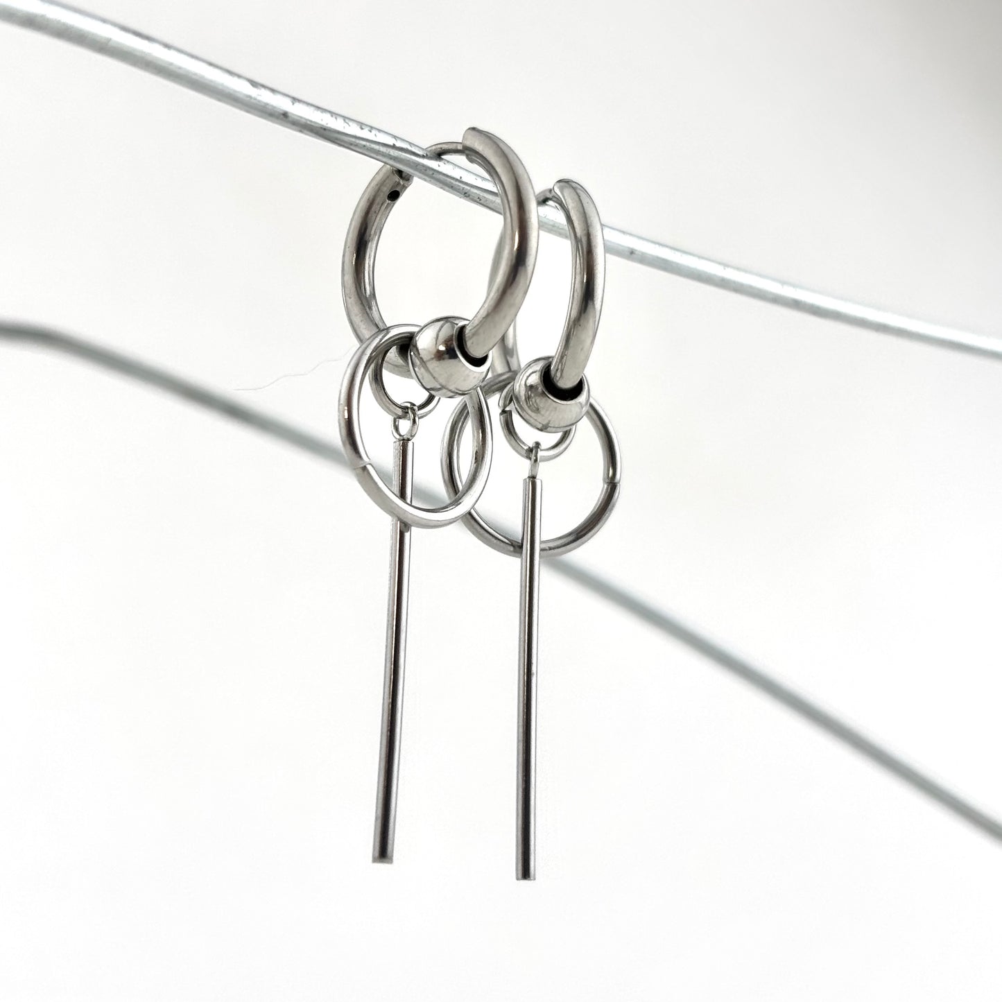 Long Beaded Titanium Earrings