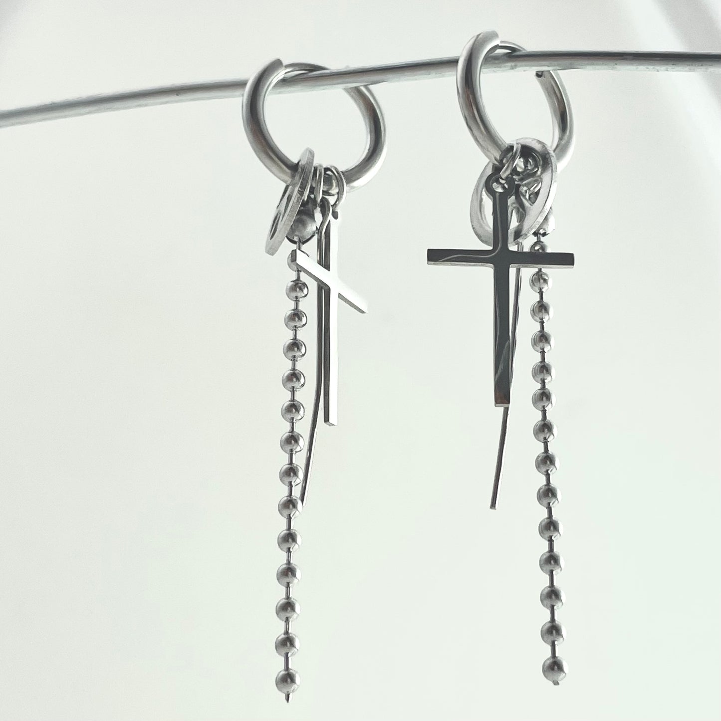 Titanium Steel Cross Chain Pendant Earrings