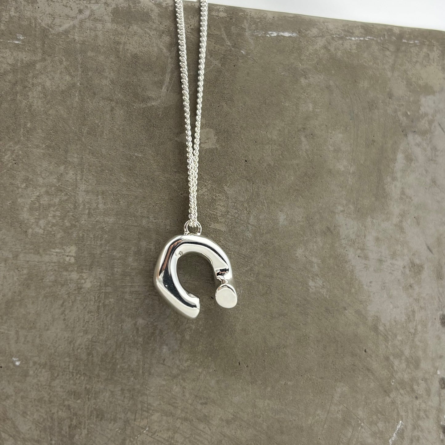 C Shape Pendant Silver Necklace