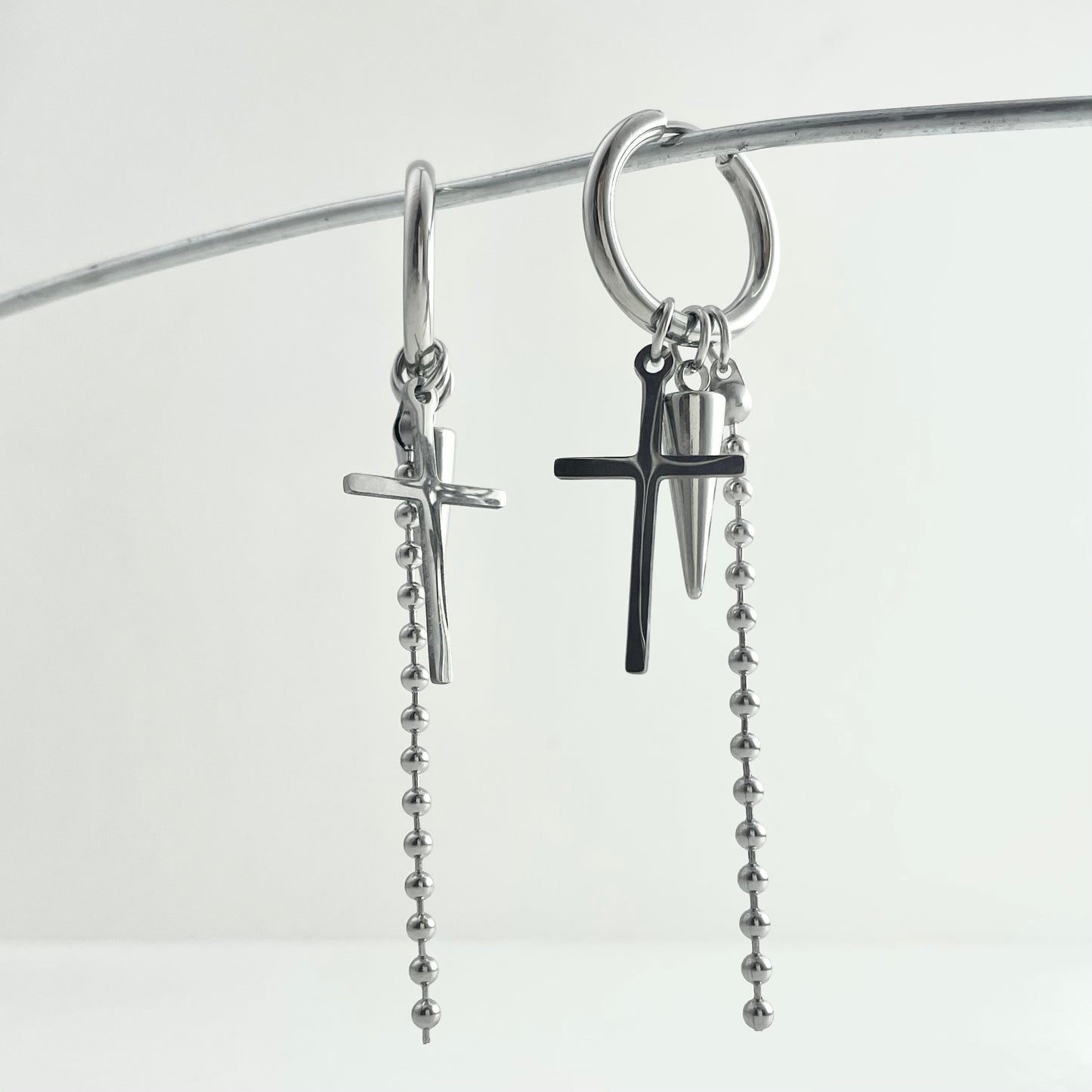 Titanium Steel Cross Chain Stud Earrings
