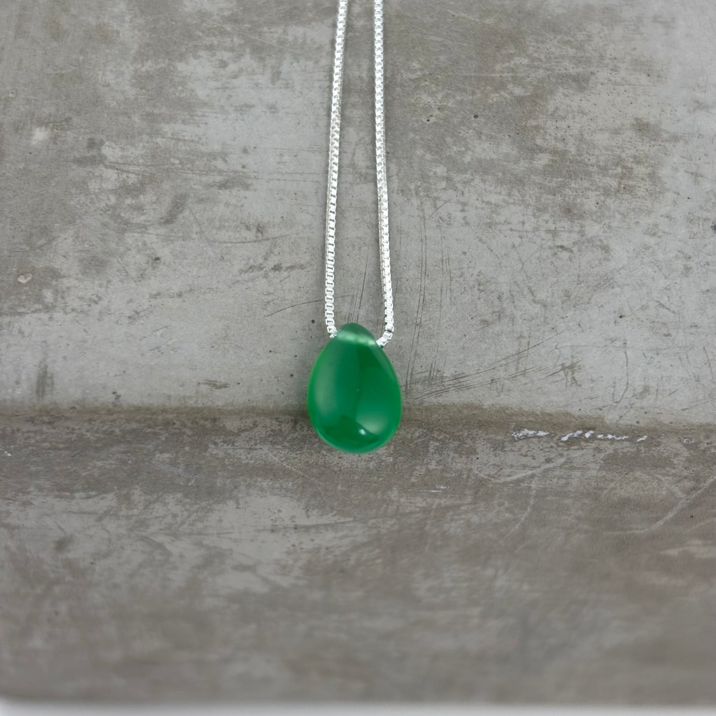 S925 Sterling Silver Green Agate Pendant Necklace