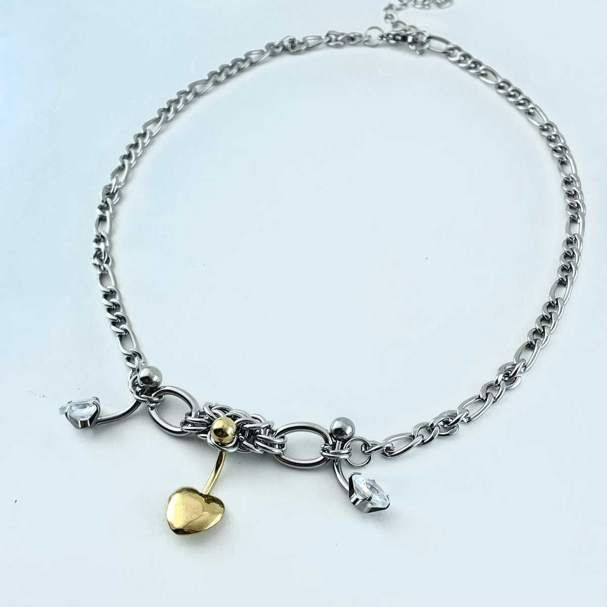 Titanium-Steel Waterproof Gold Heart-Shaped Sparkling Necklace