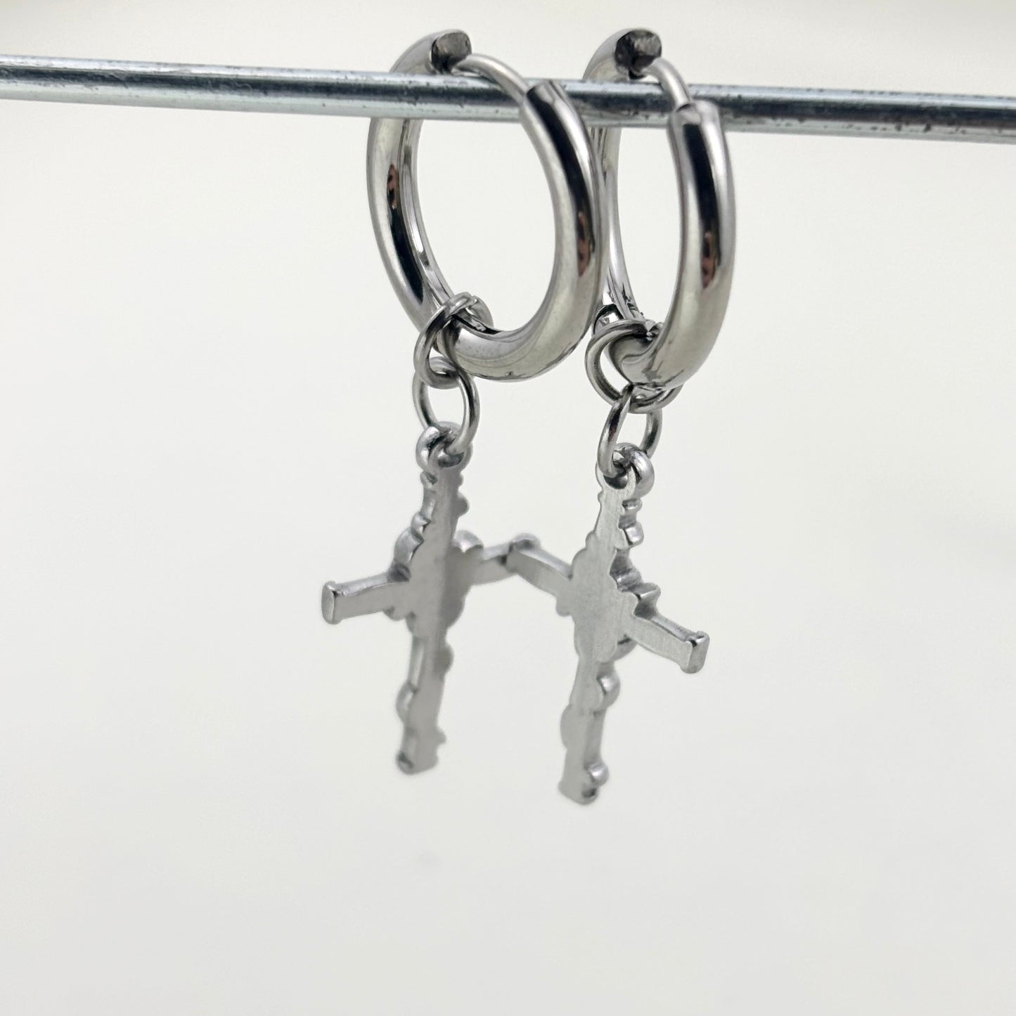 Titanium Rose Cross Earrings