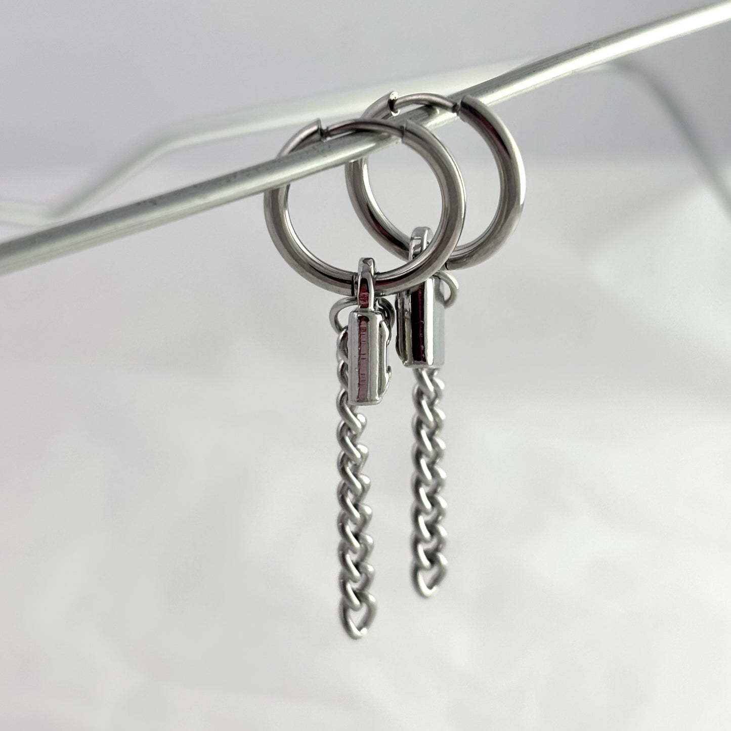 Customized Titanium Small Lock Tassel Earrings