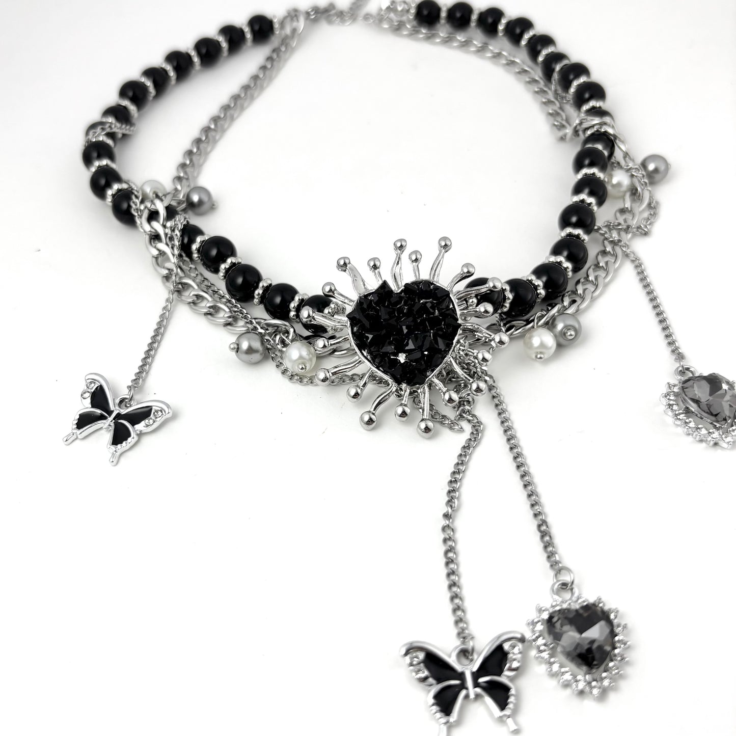 Heavy Duty Black Beaded Heart Necklace