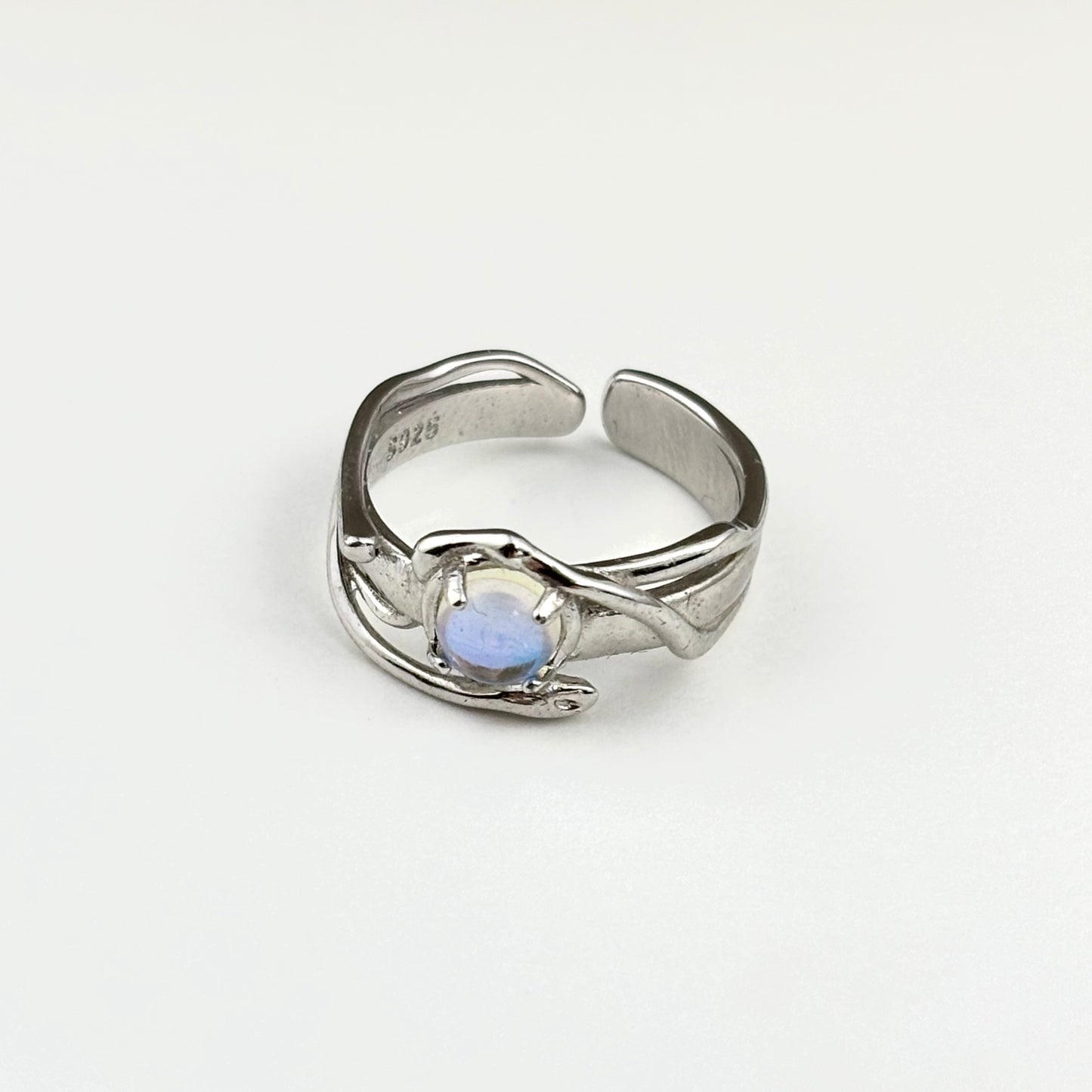 S925 Sterling Silver Moonstone Irregular Ring