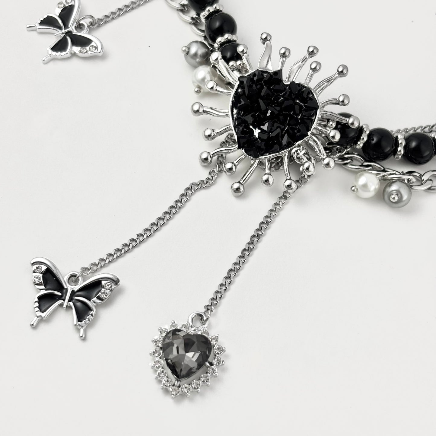 Heavy Duty Black Beaded Heart Necklace