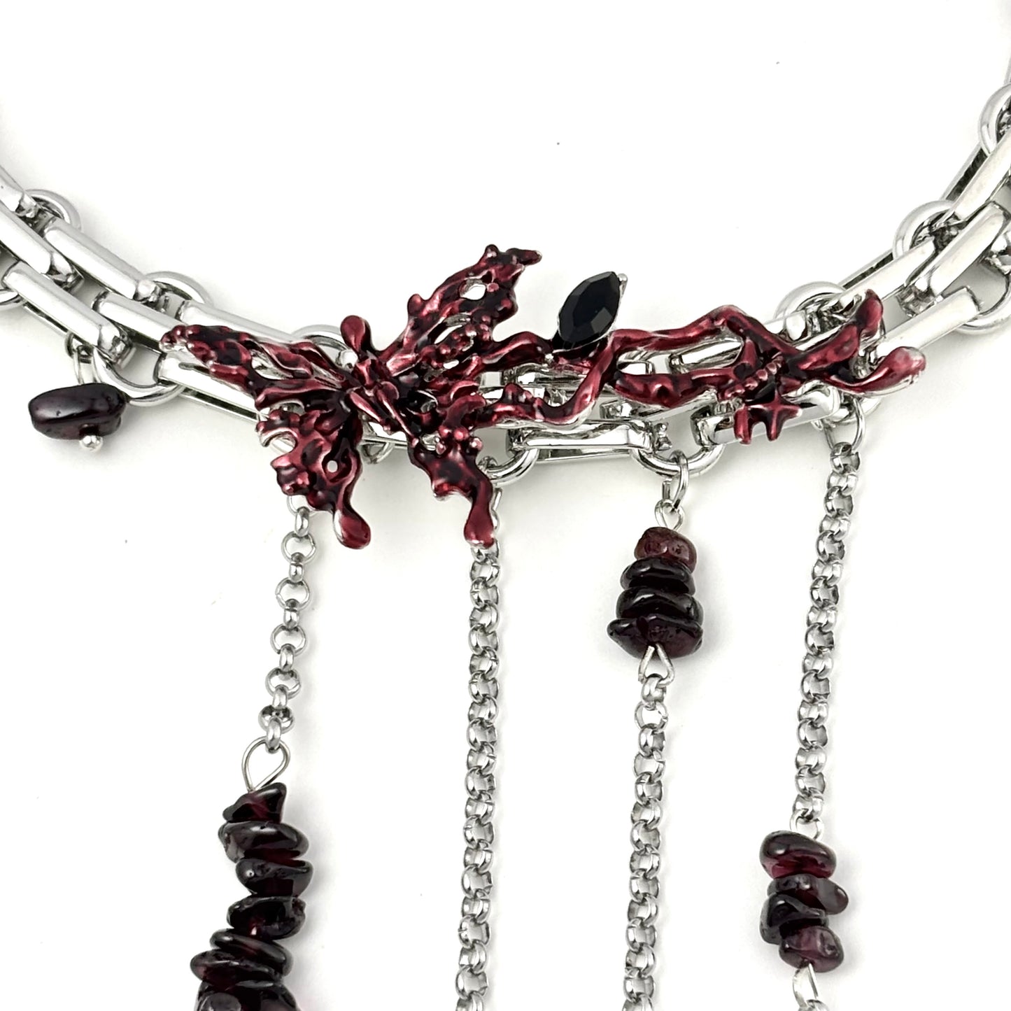 Heavy Duty Red Oil Drop Butterfly Necklace