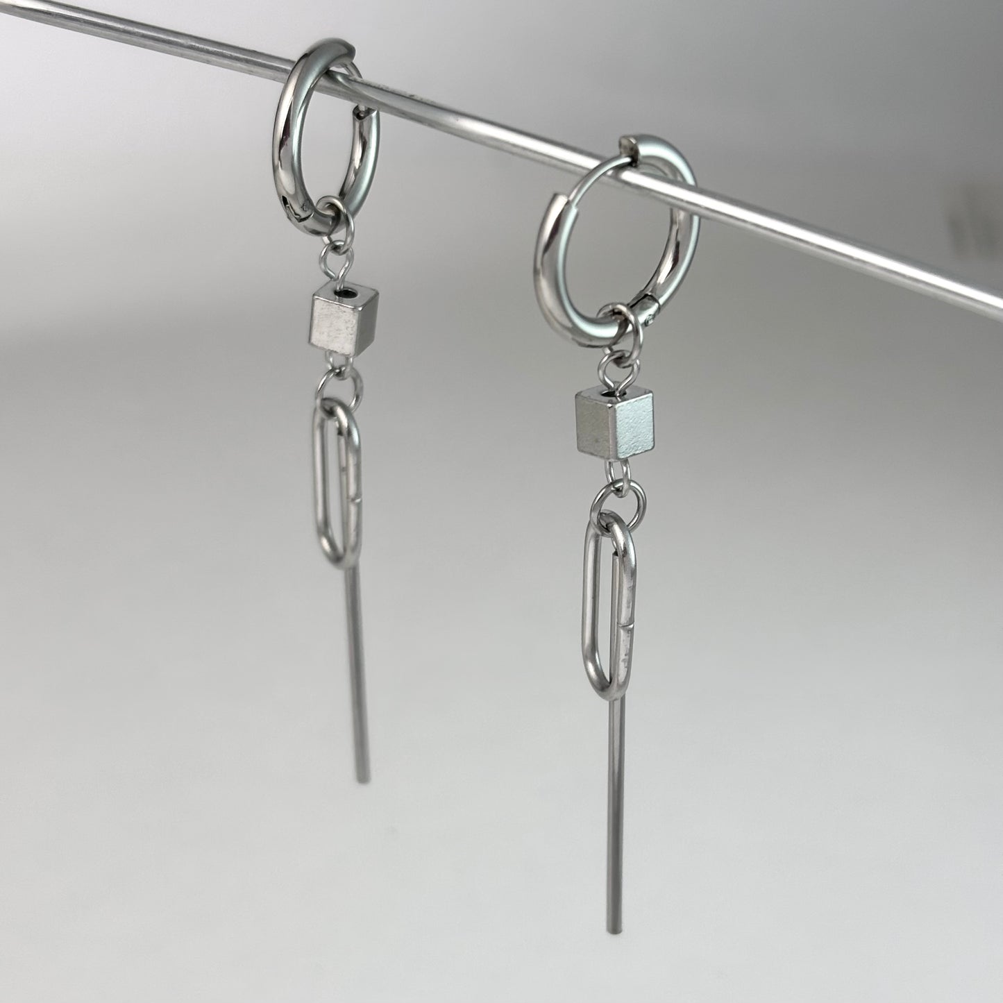 Customized Titanium Square Line Dangle Earrings