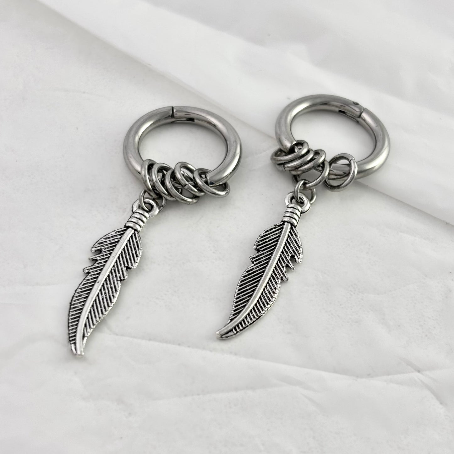 Customized Titanium Feather Dangle Earrings