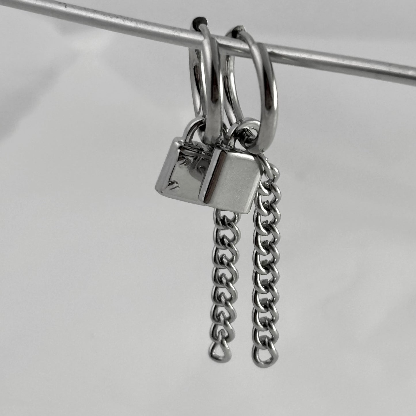Customized Titanium Small Lock Tassel Earrings
