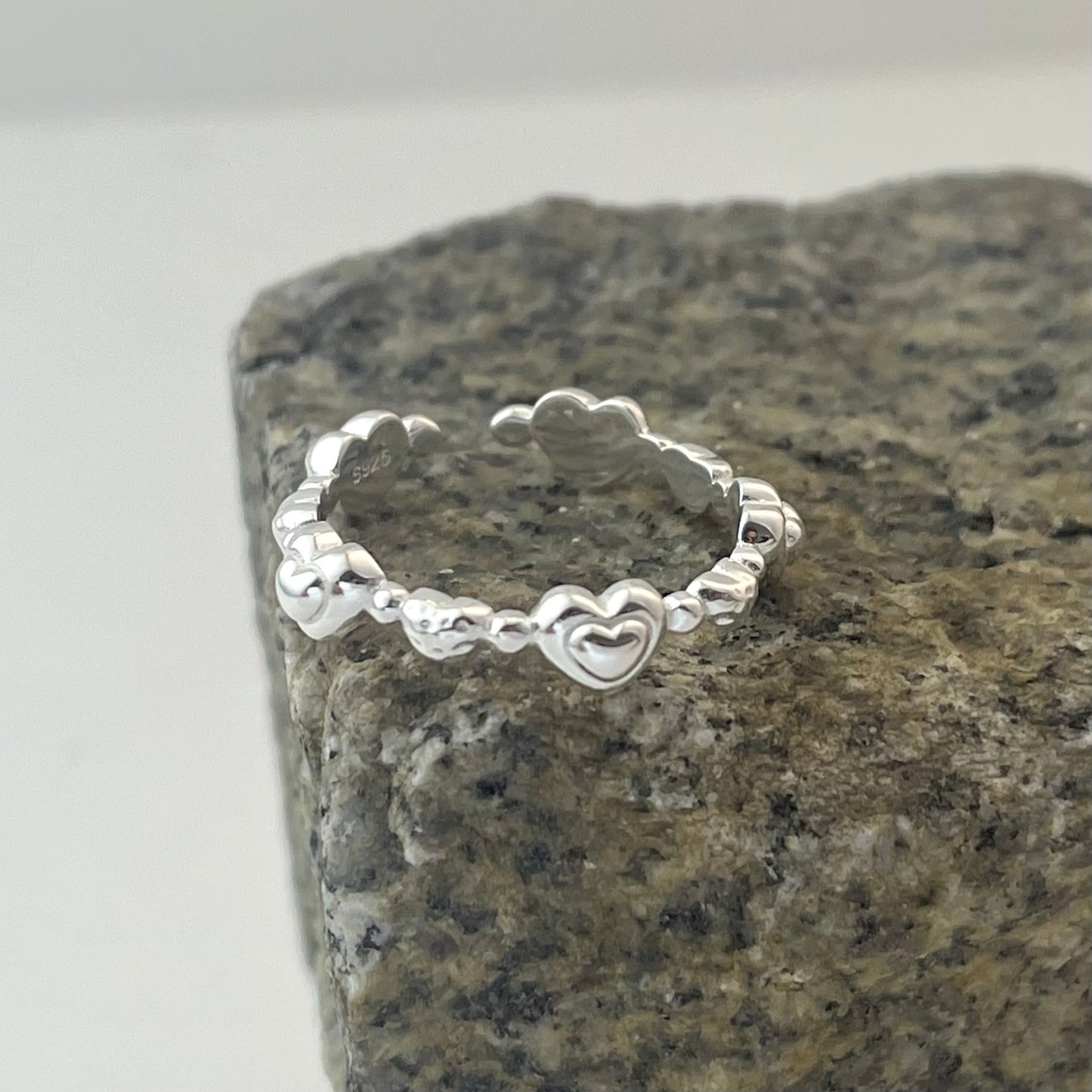 S925 Sterling Silver Bubble Heart Ring