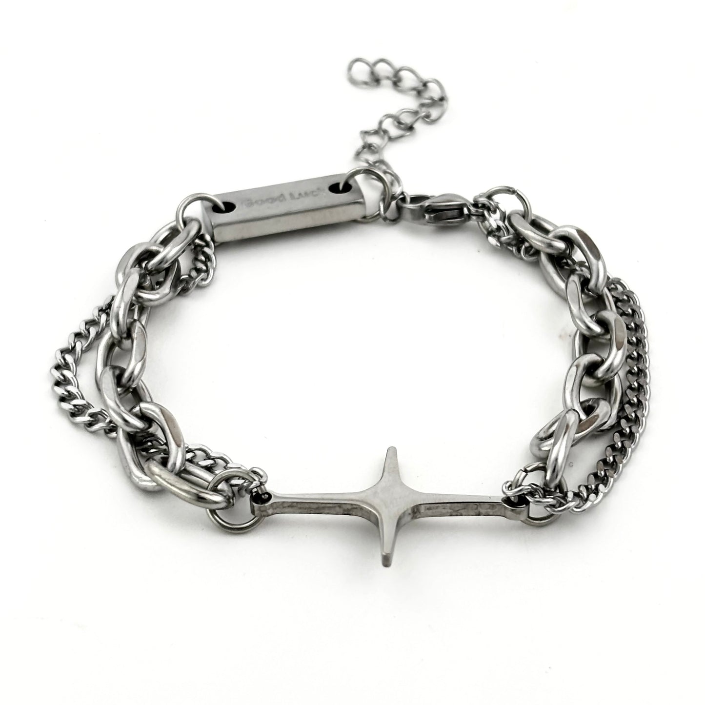 Titanium Cross Double Chain Bracelet