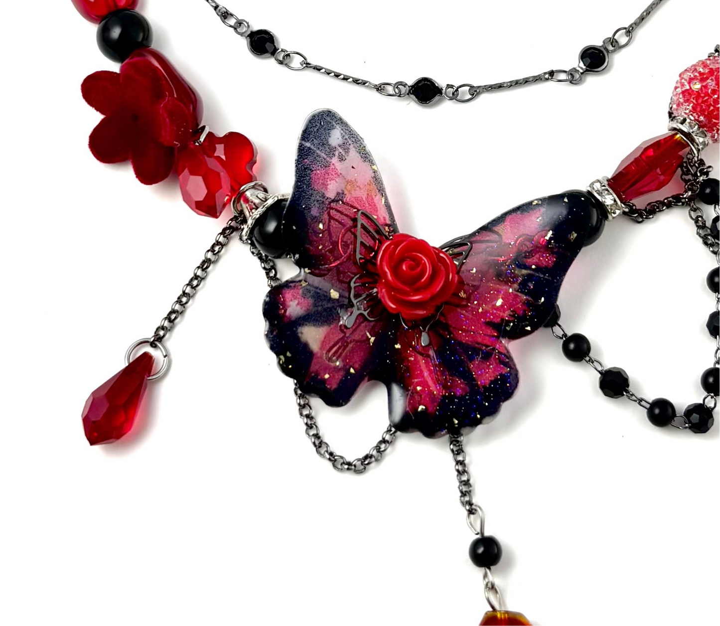 Red Butterfly Sugar Rose Necklace
