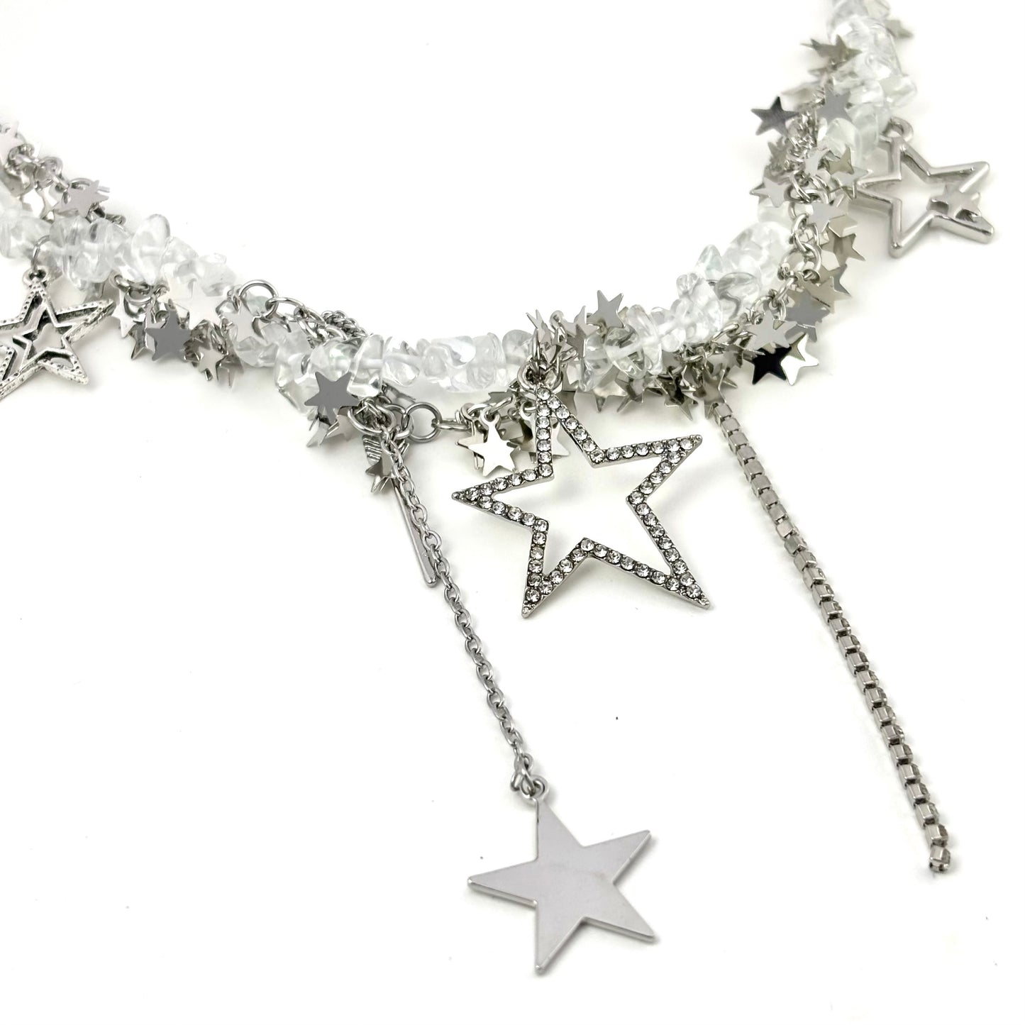 Super Sparkling White Crystal Star Sequin Necklace