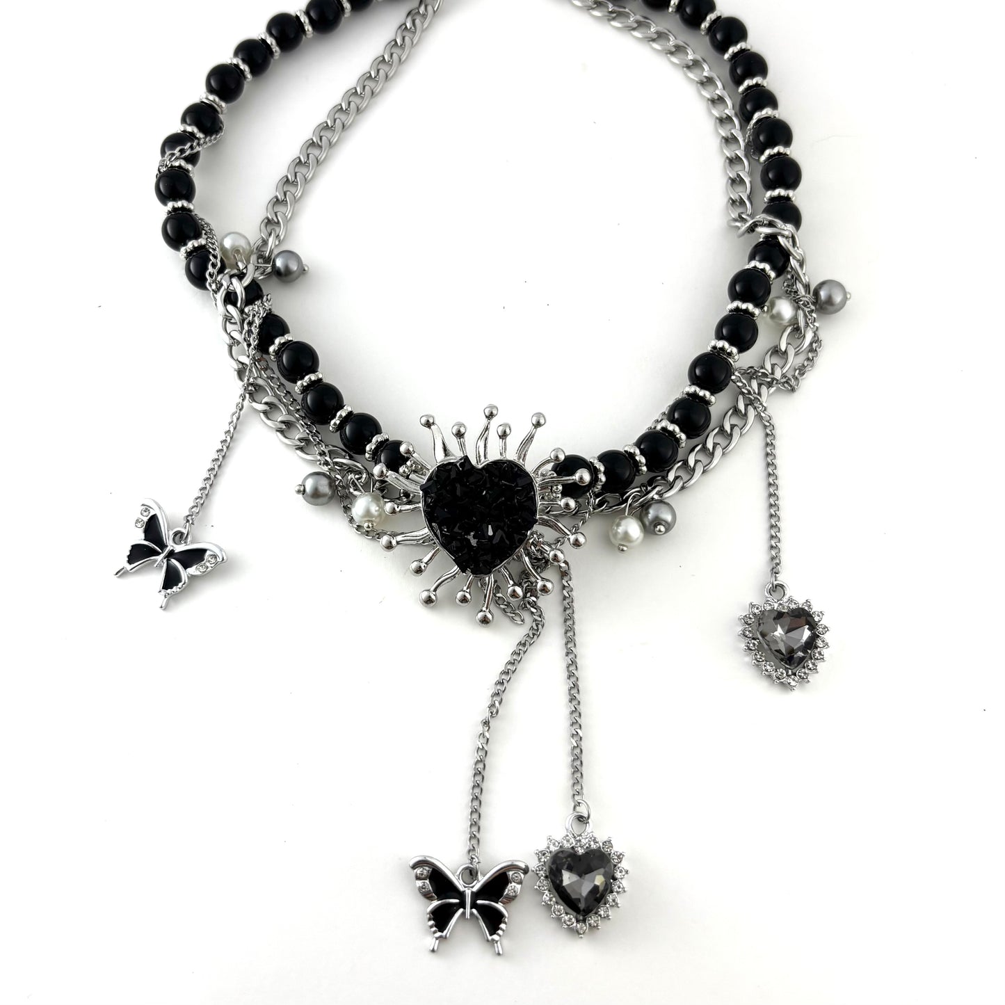 Heavy Duty Black Beaded Heart Necklace