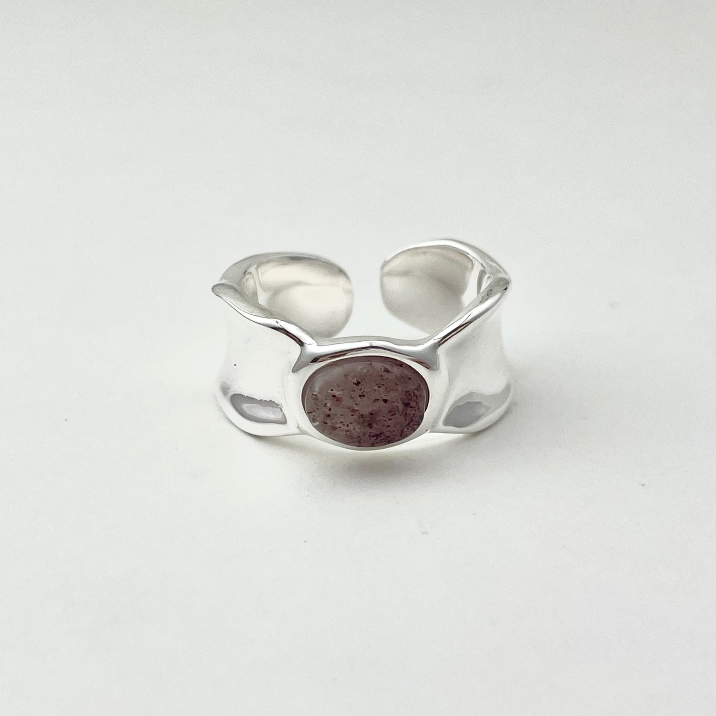 S925 Sterling Silver Strawberry Quartz Wide Band Ring