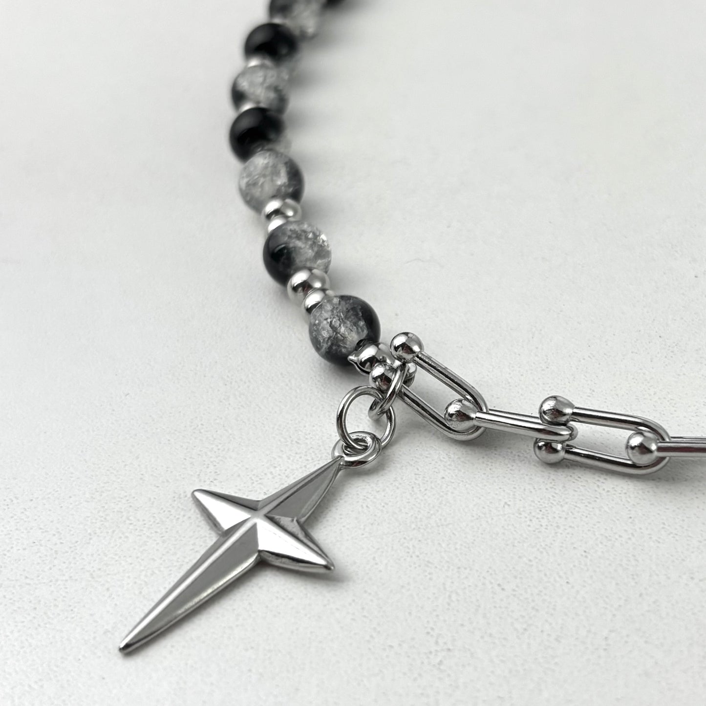 Ice Crack Bead Cross Charm Splicing Titanium Necklace
