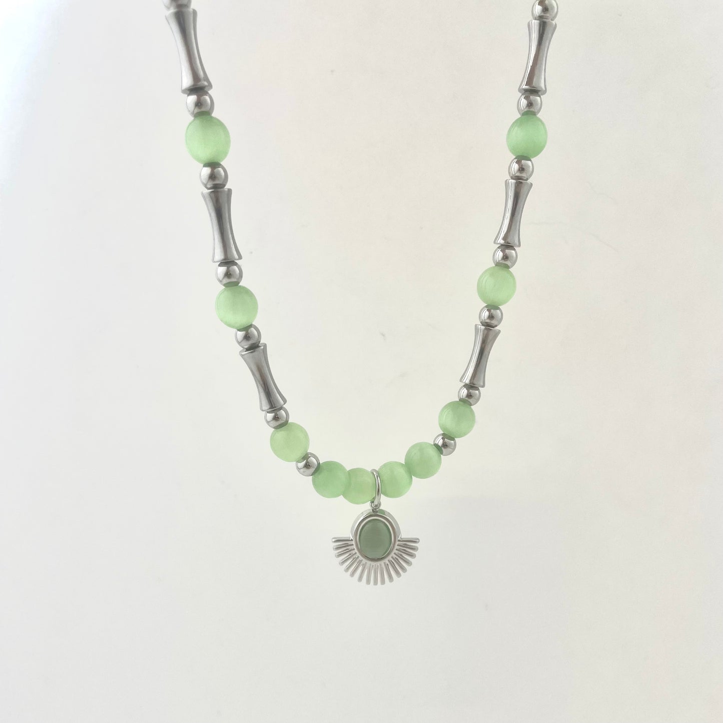 Titanium and Steel Waterproof Cat's Eye Stone Pieced Necklace