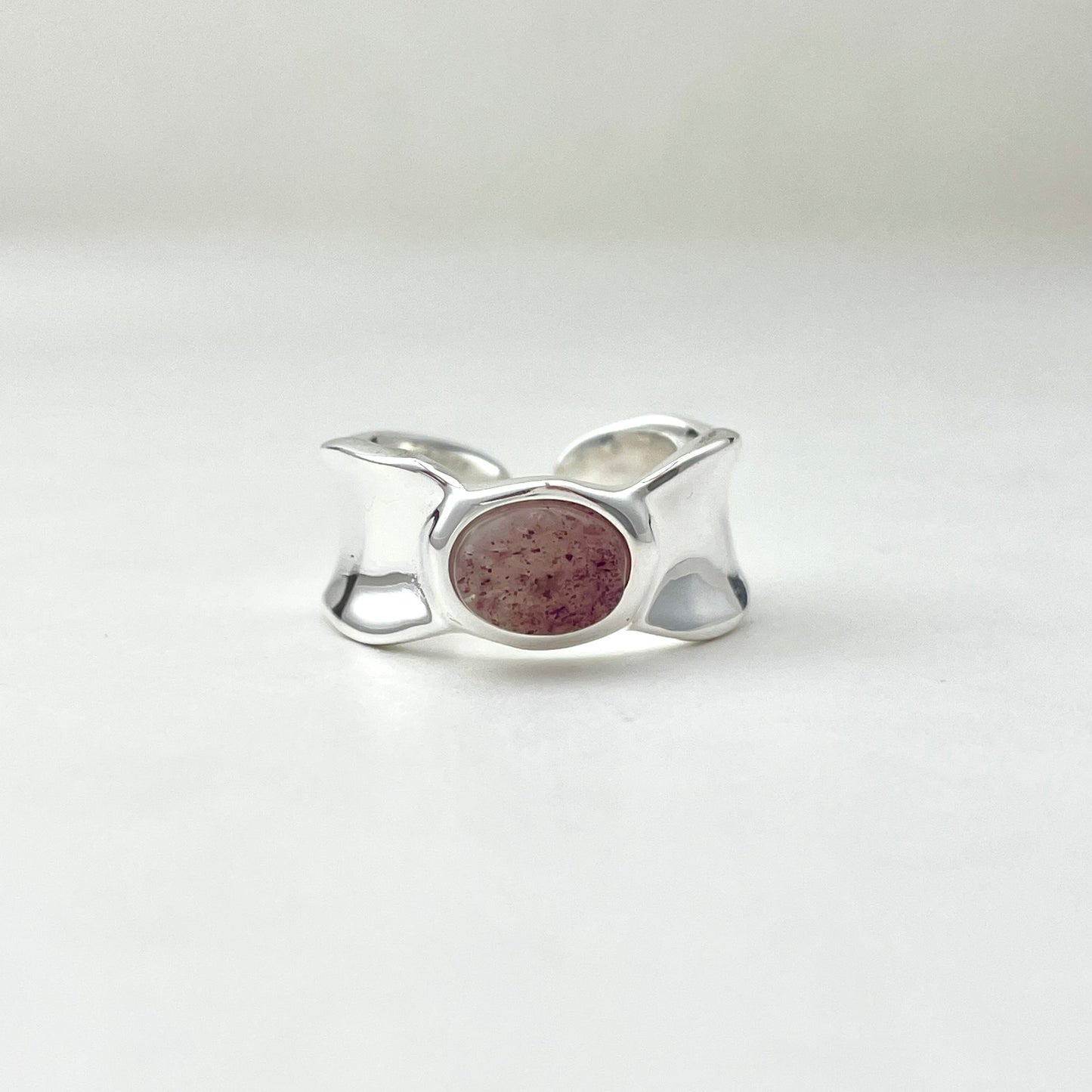 S925 Sterling Silver Strawberry Quartz Wide Band Ring