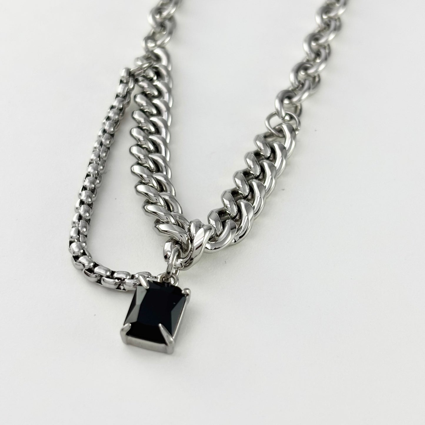 Titanium and Steel Black Stone Cuban Necklace