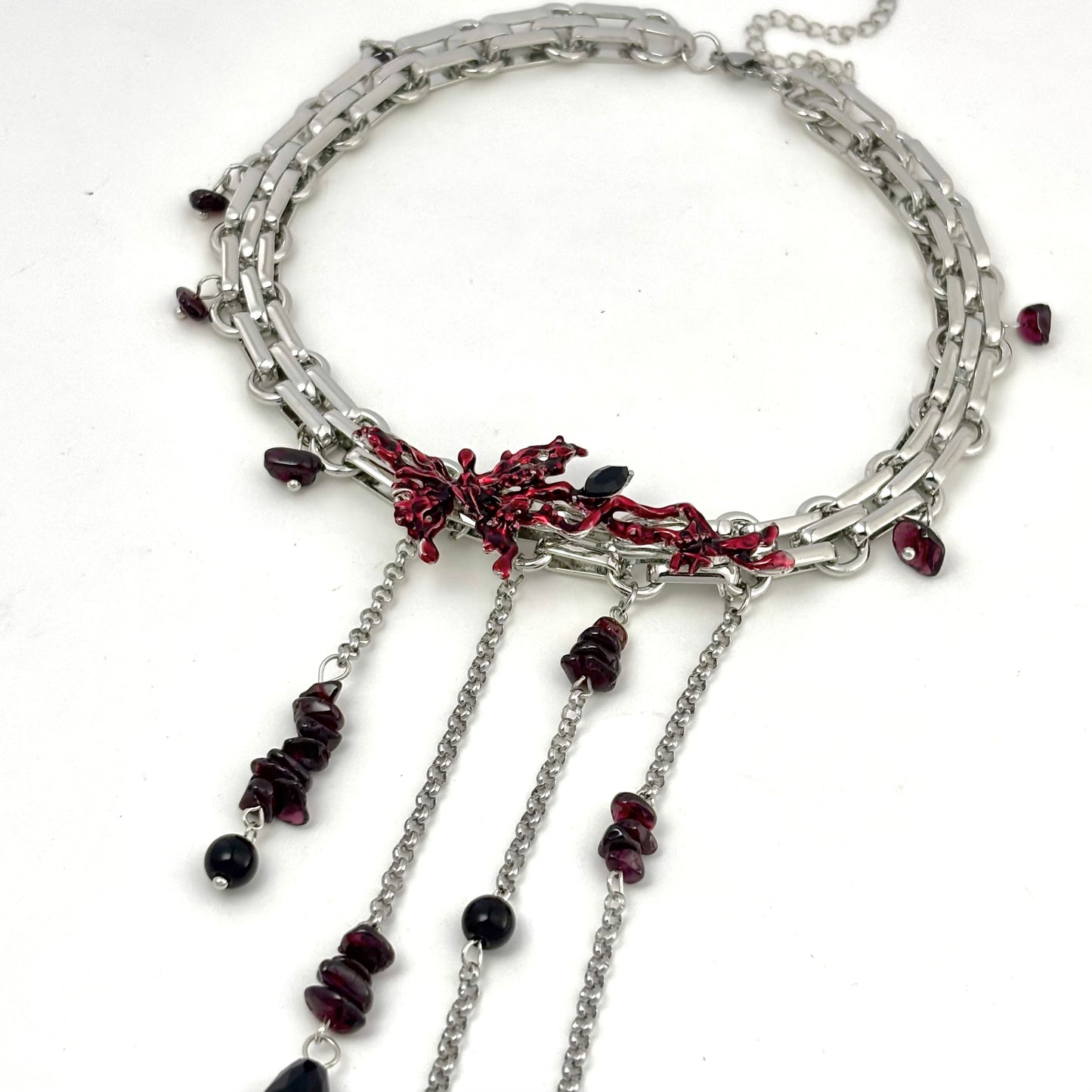 Heavy Duty Red Oil Drop Butterfly Necklace