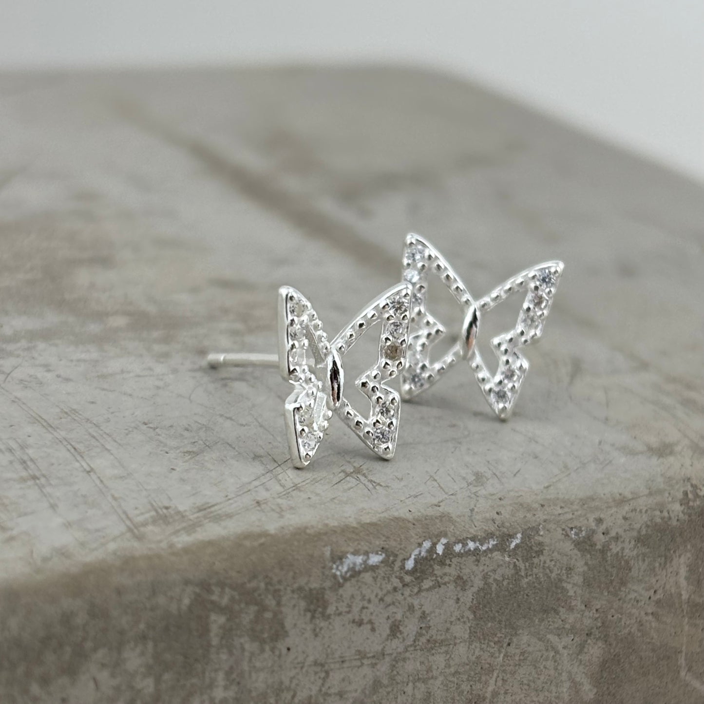 S999 Sterling Silver Hollow Butterfly Earrings