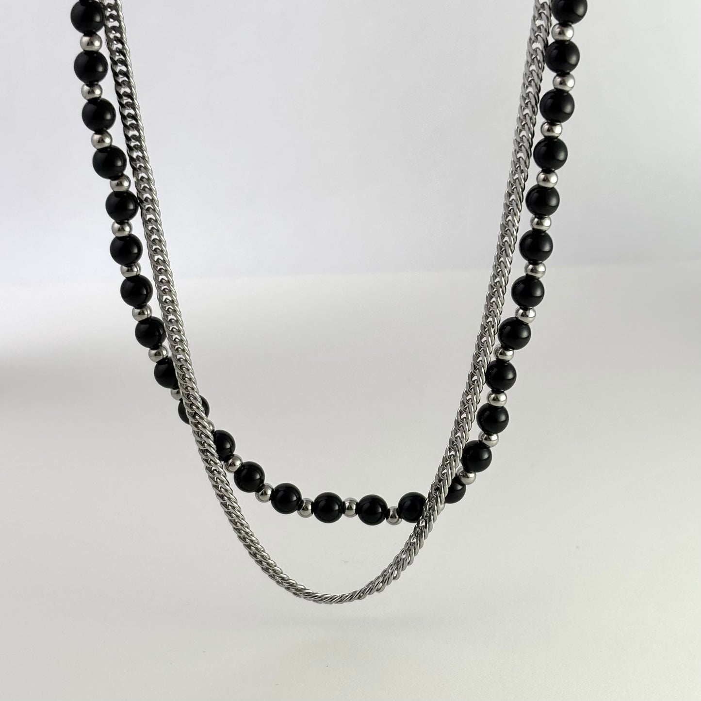Titanium Steel Black Bead Double Layers Necklace