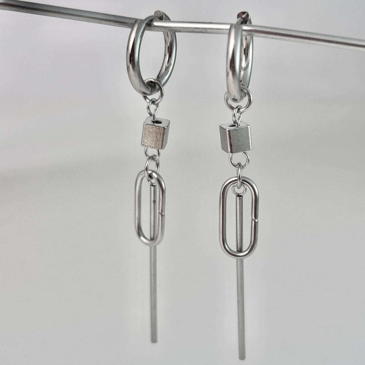 Customized Titanium Square Line Dangle Earrings