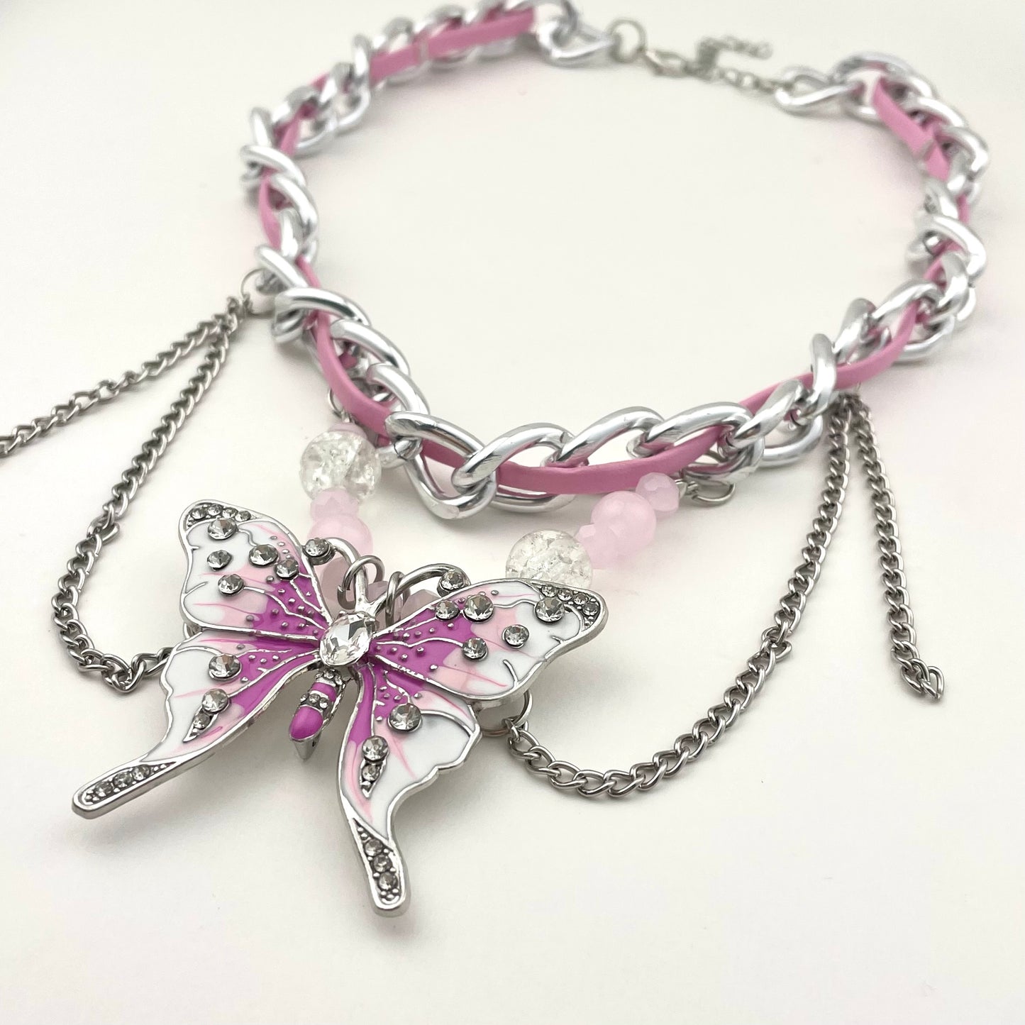 Pink Butterfly Leather Necklace