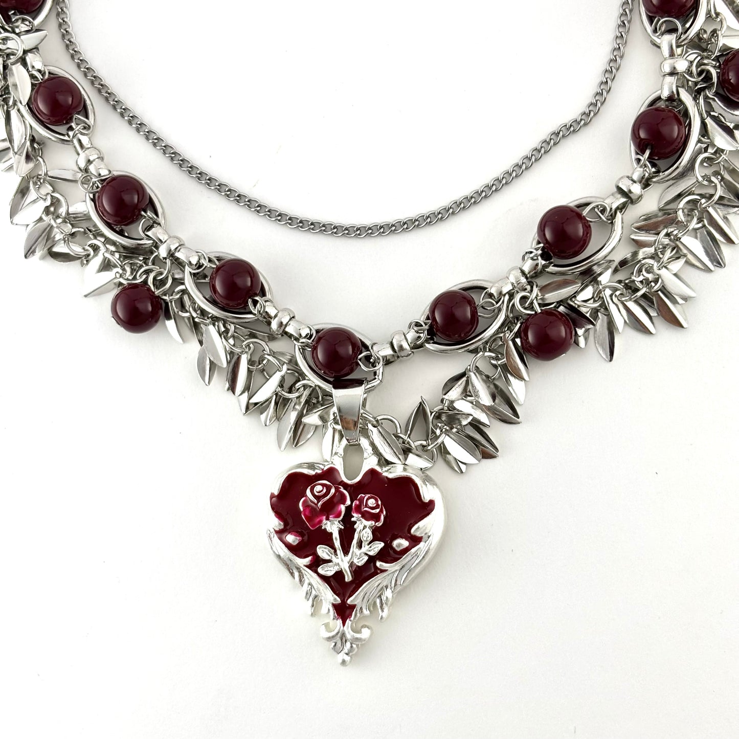 Red Beaded Dark Heart Necklace