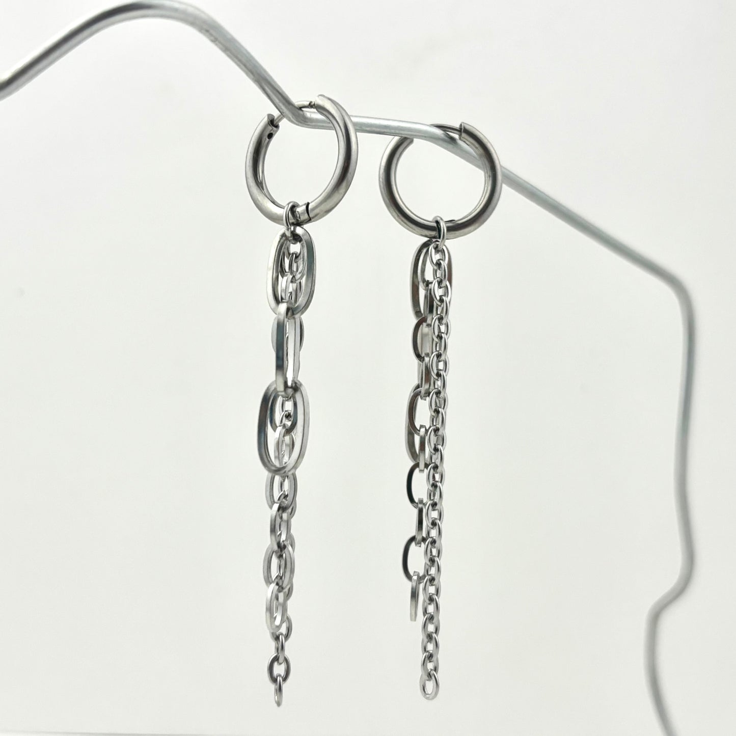 Titanium Stacked Band Chain Earrings