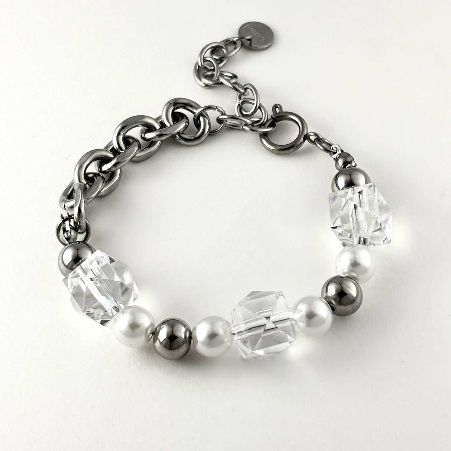 Square Crystal Shape Titanium Bracelet