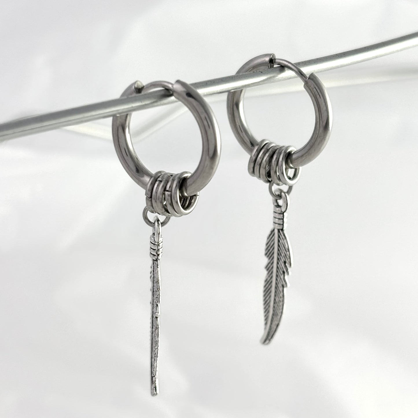 Customized Titanium Feather Dangle Earrings